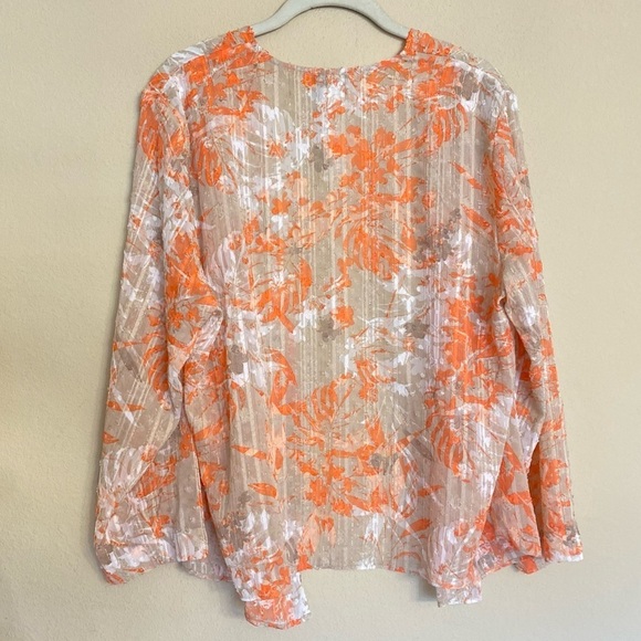 Chico’s Camo Foliage Sheer Jacket Peach Cream Size 2 Large - Picture 2 of 16